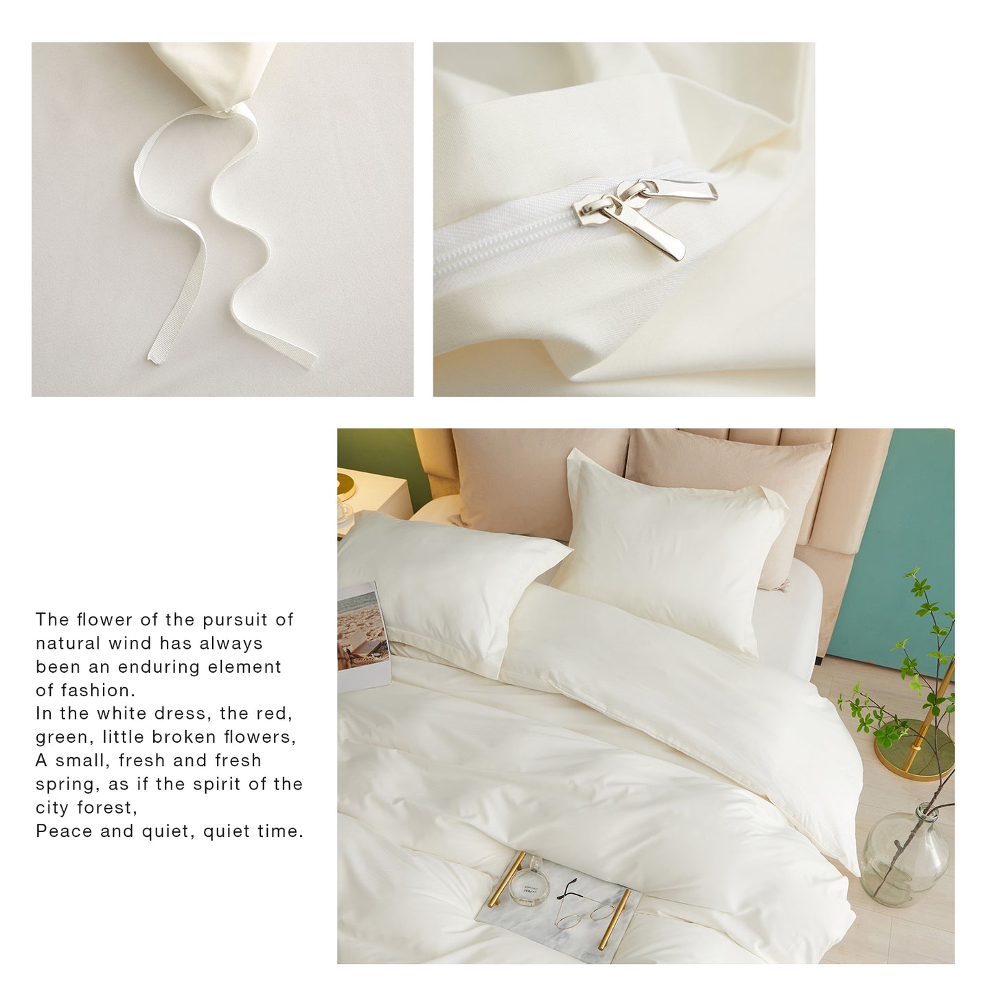 VClife 3Pieces White Washed Microfiber Queen King Duvet Cover Set