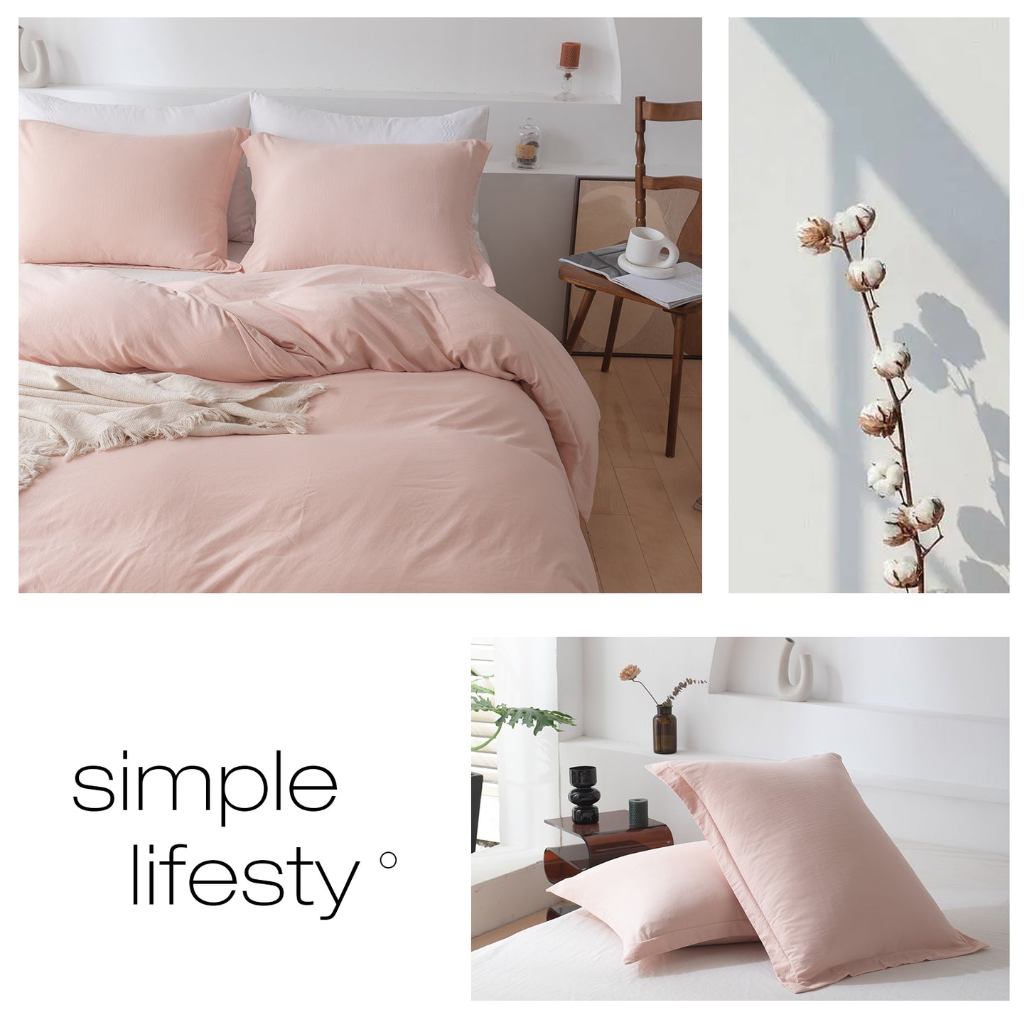 VClife Pink Solid Simple Style Duvet Cover Set 3Pieces