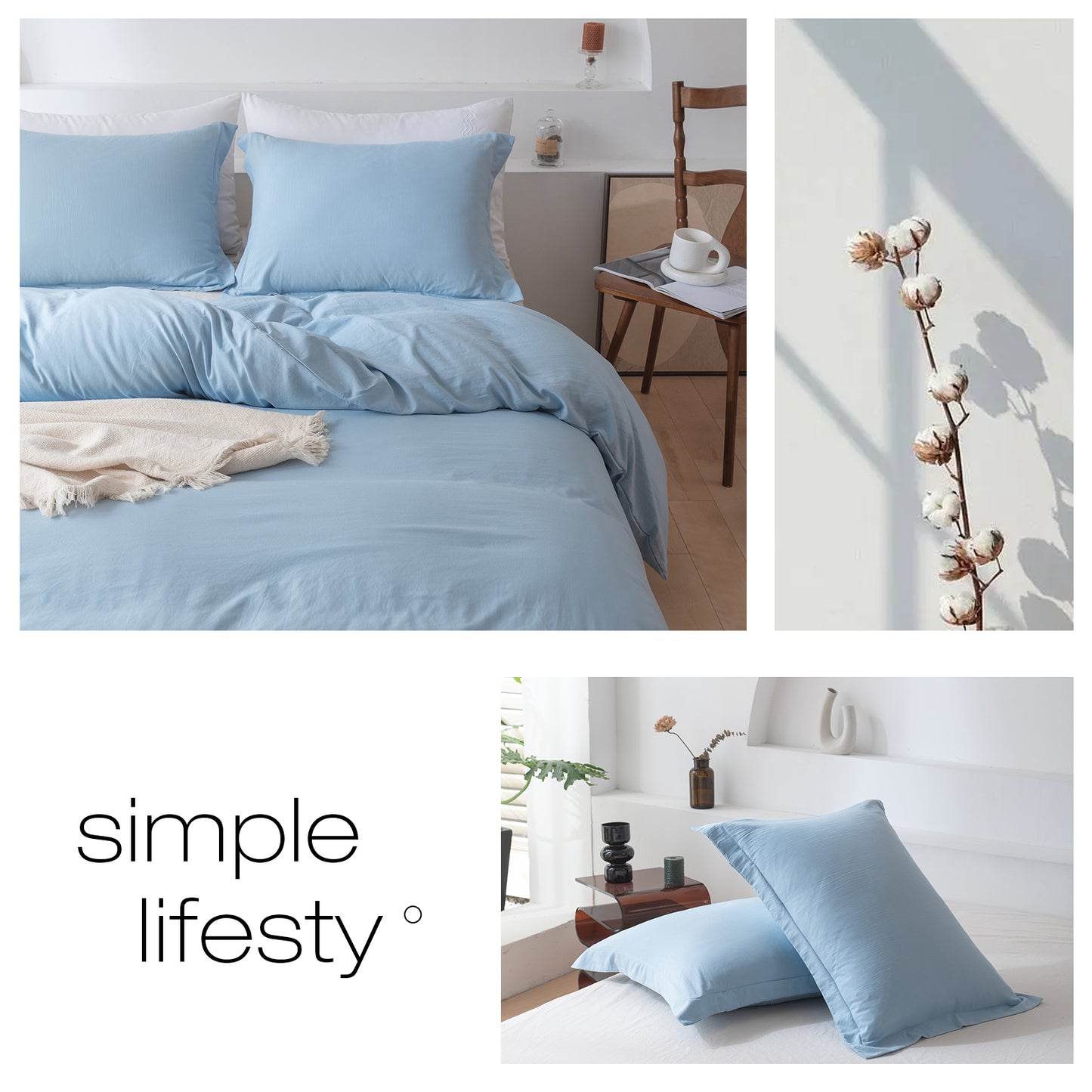 VClife Classical Grayish Blue 3Pieces Duvet Cover Set