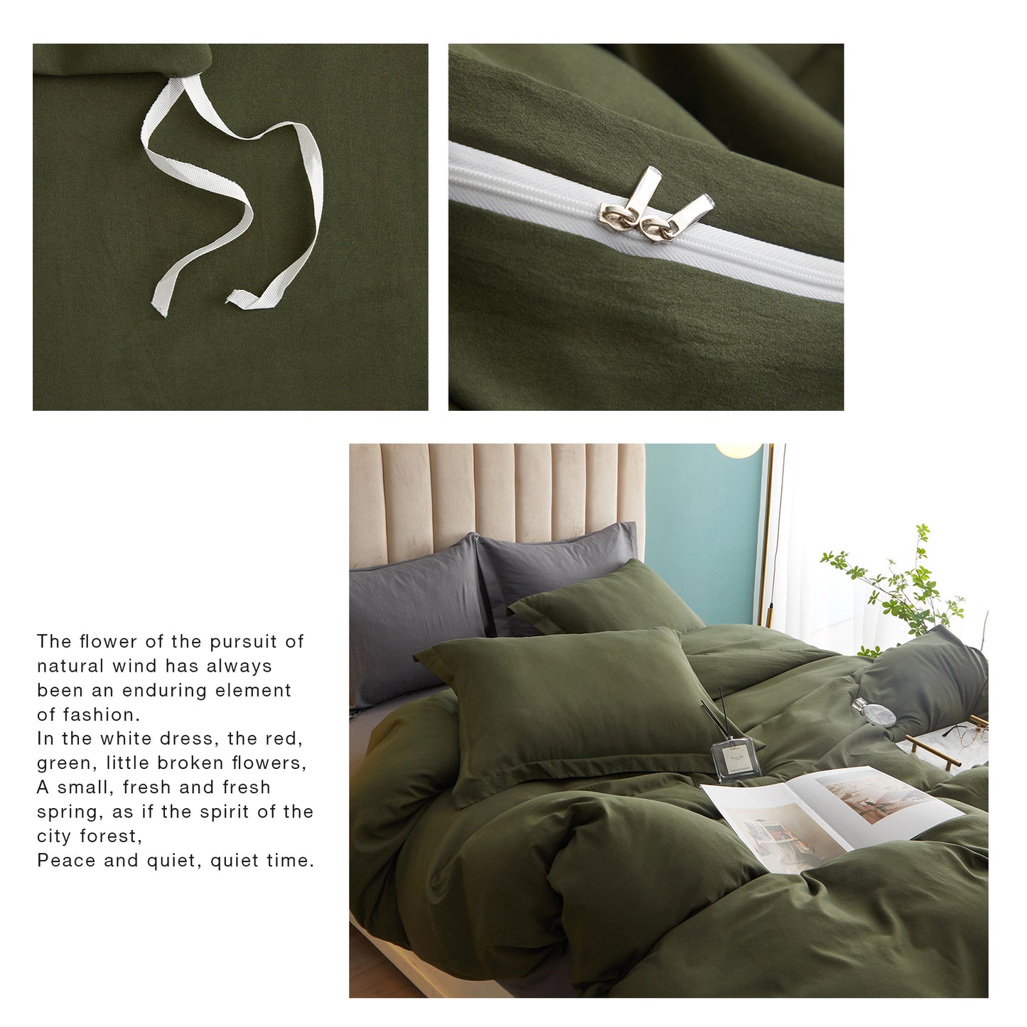 VClife Army Green Classical Duvet Cover Set 3Pieces