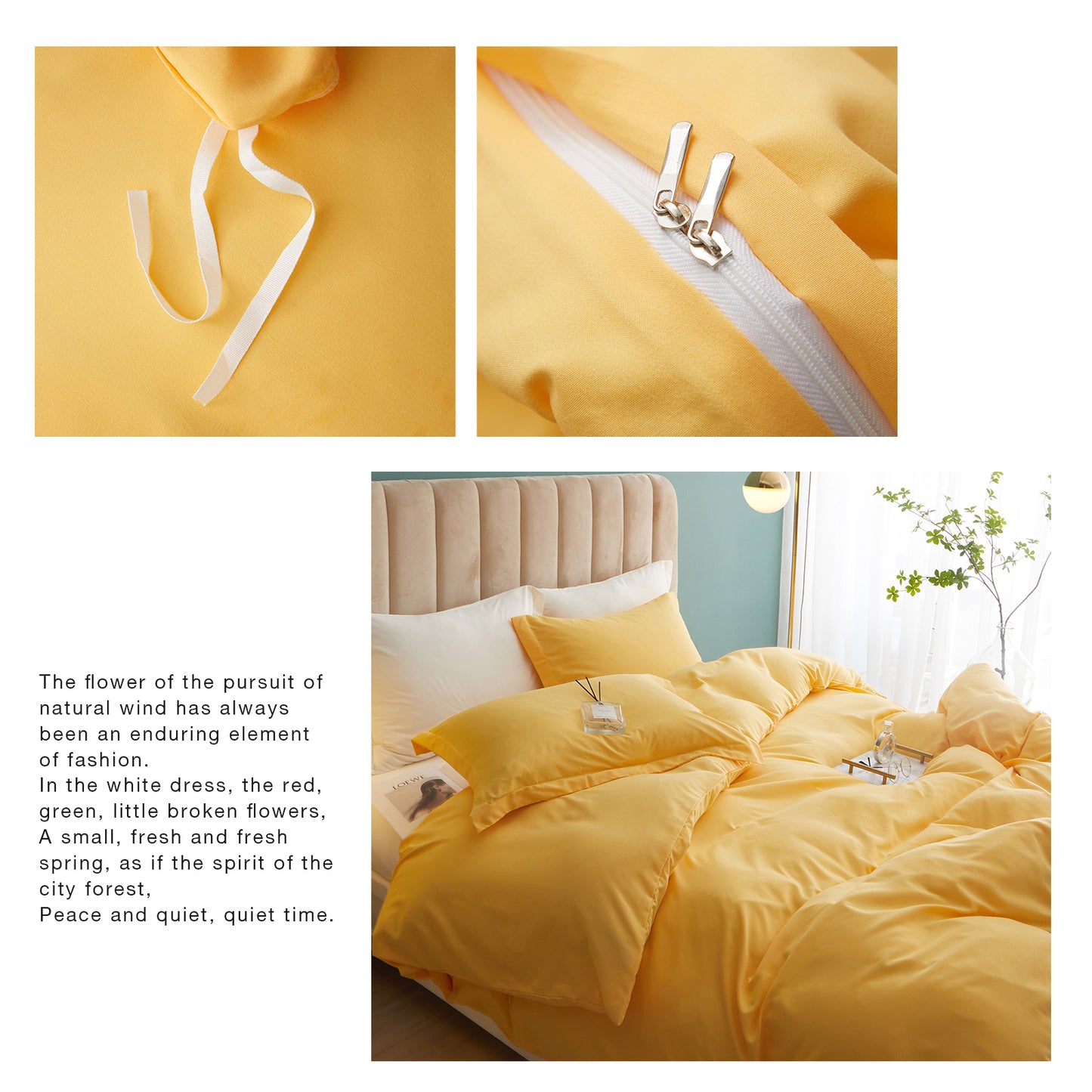 VClife Mordern 3Pieces Solid Yellow Duvet Cover Set