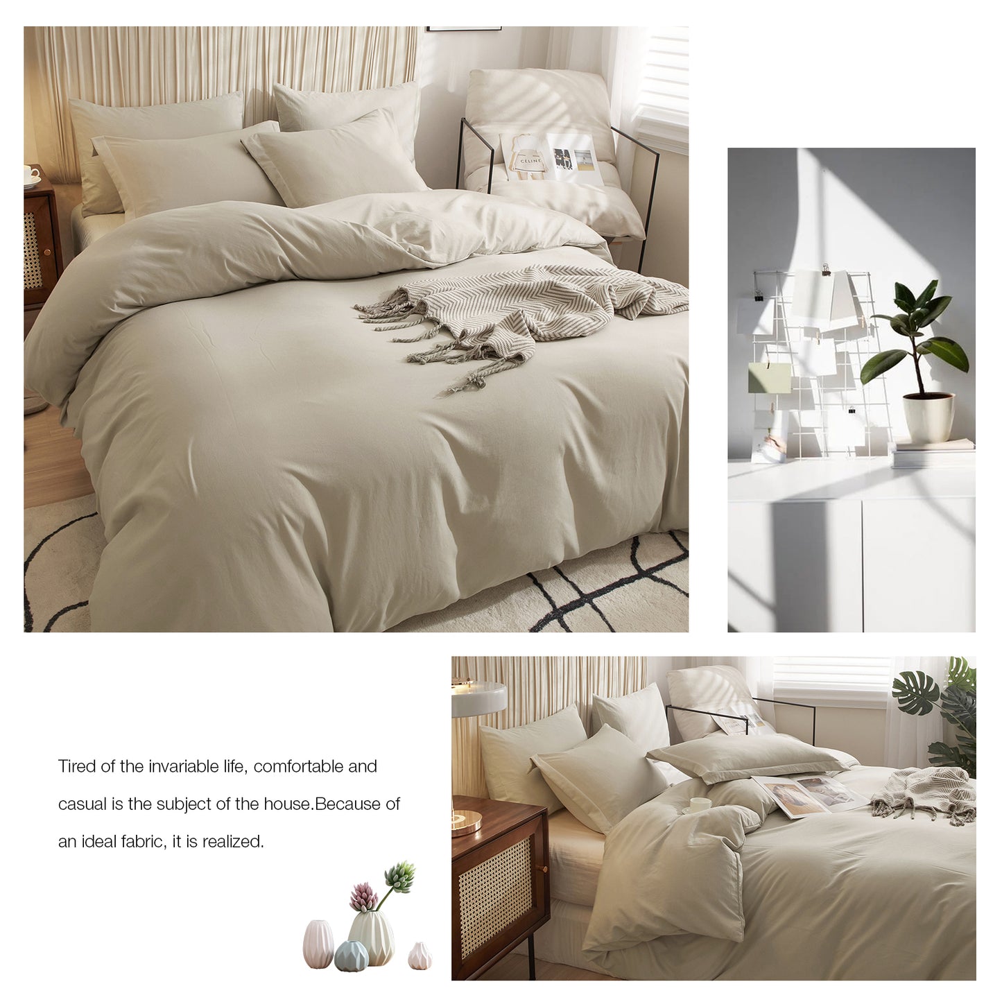 VClife Light Grey Washed Microfiber 3Pieces Duvet Cover Set