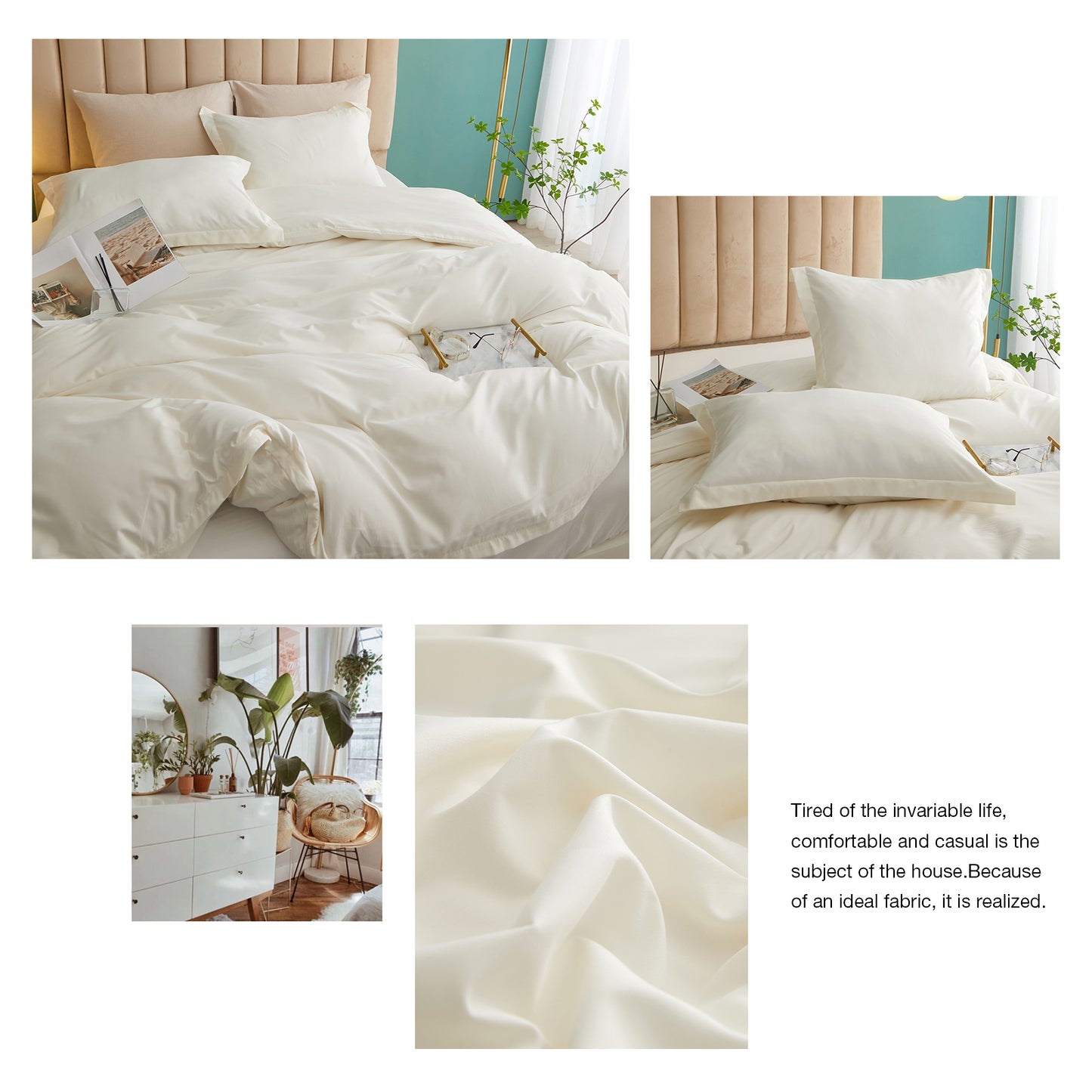 VClife 3Pieces White Washed Microfiber Queen King Duvet Cover Set