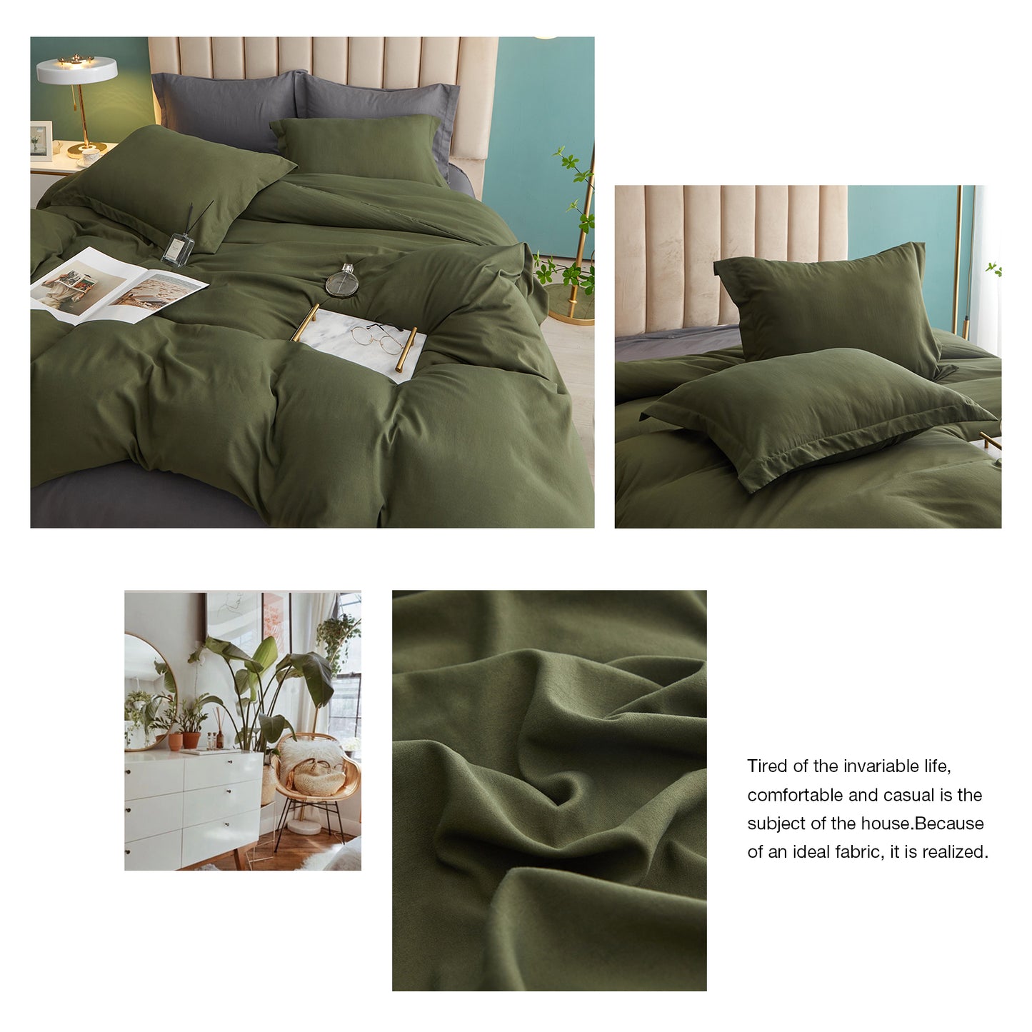 VClife Army Green Classical Duvet Cover Set 3Pieces