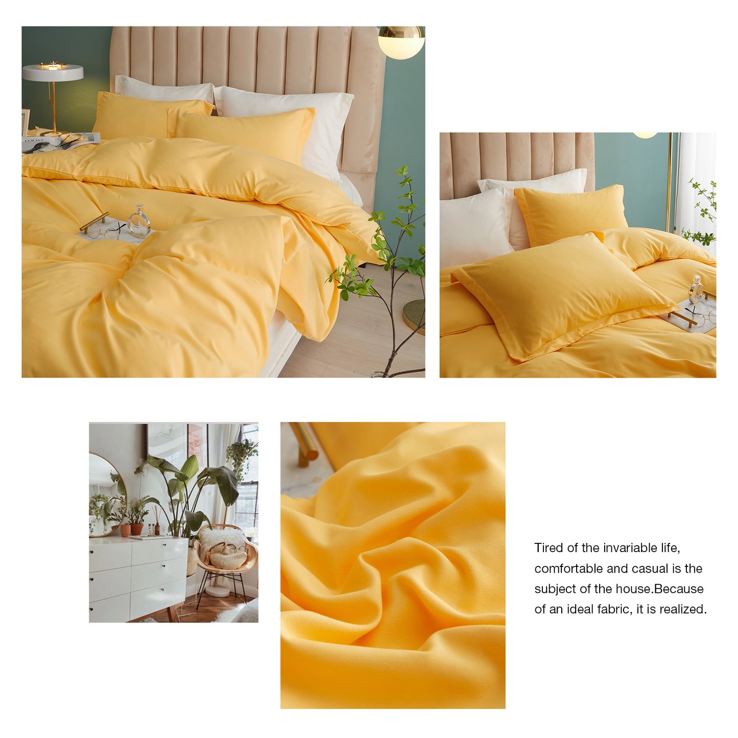 VClife Mordern 3Pieces Solid Yellow Duvet Cover Set