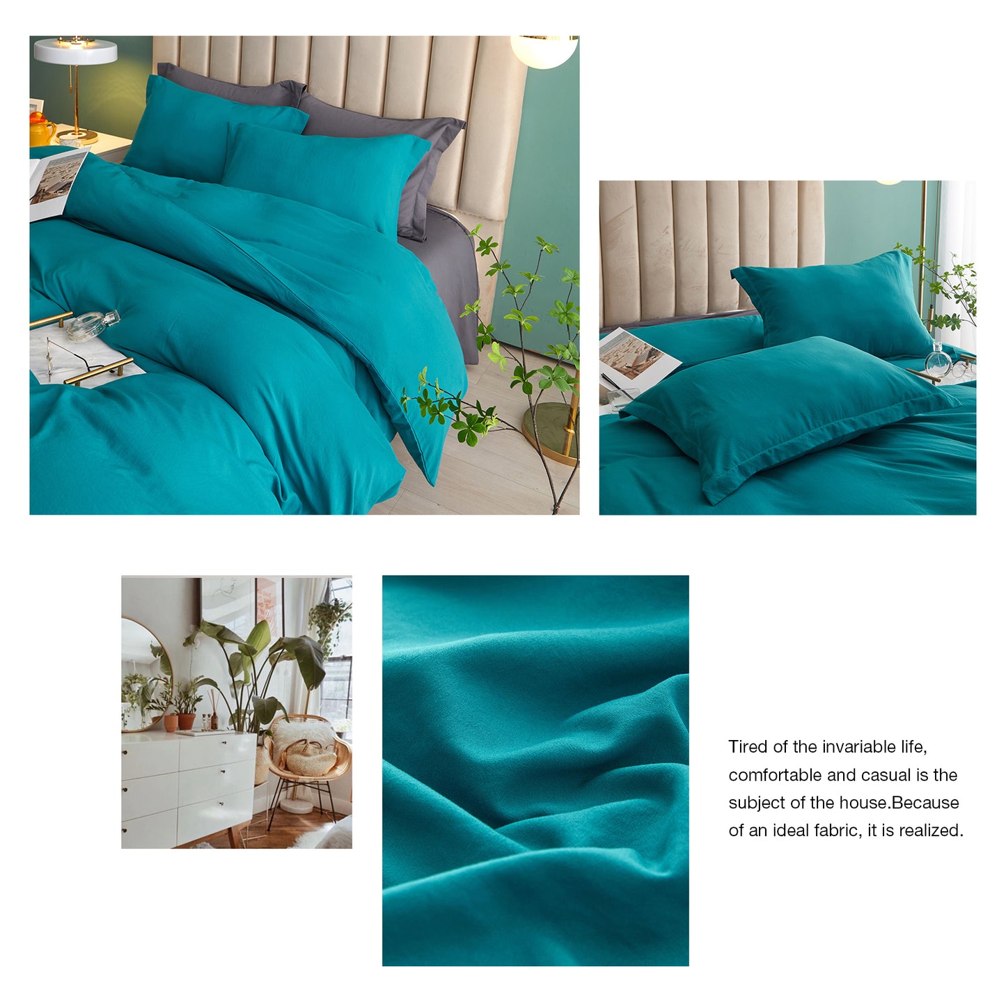 VClife Blue-green Soft Washed Microfiber Duvet Cover Set 3Pieces