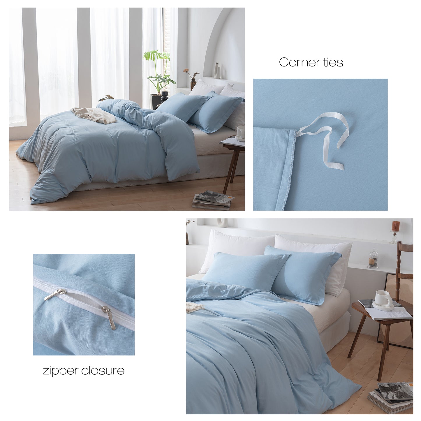 VClife Classical Grayish Blue 3Pieces Duvet Cover Set