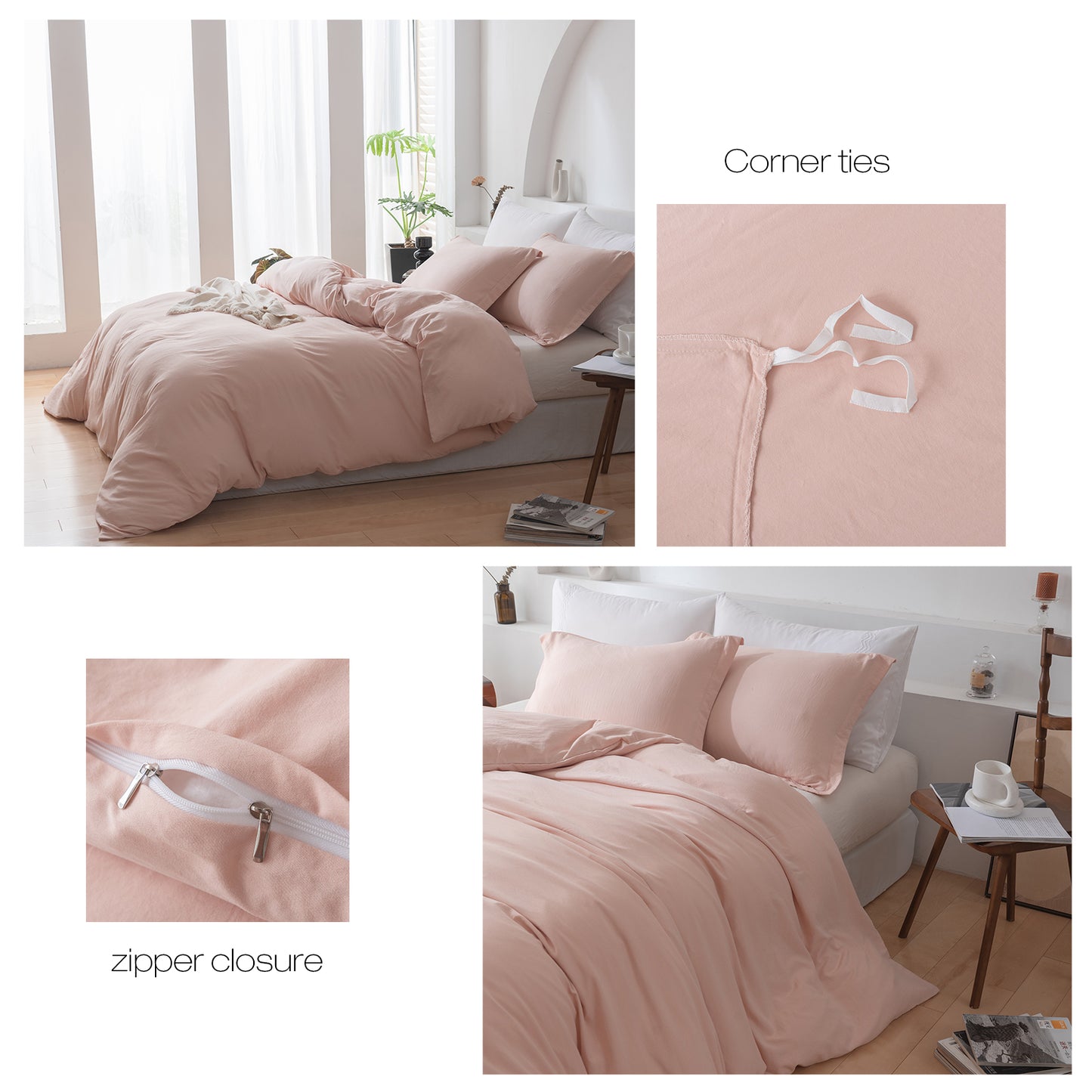 VClife Pink Solid Simple Style Duvet Cover Set 3Pieces