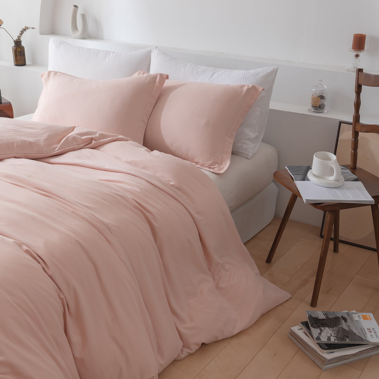 VClife Pink Solid Simple Style Duvet Cover Set 3Pieces