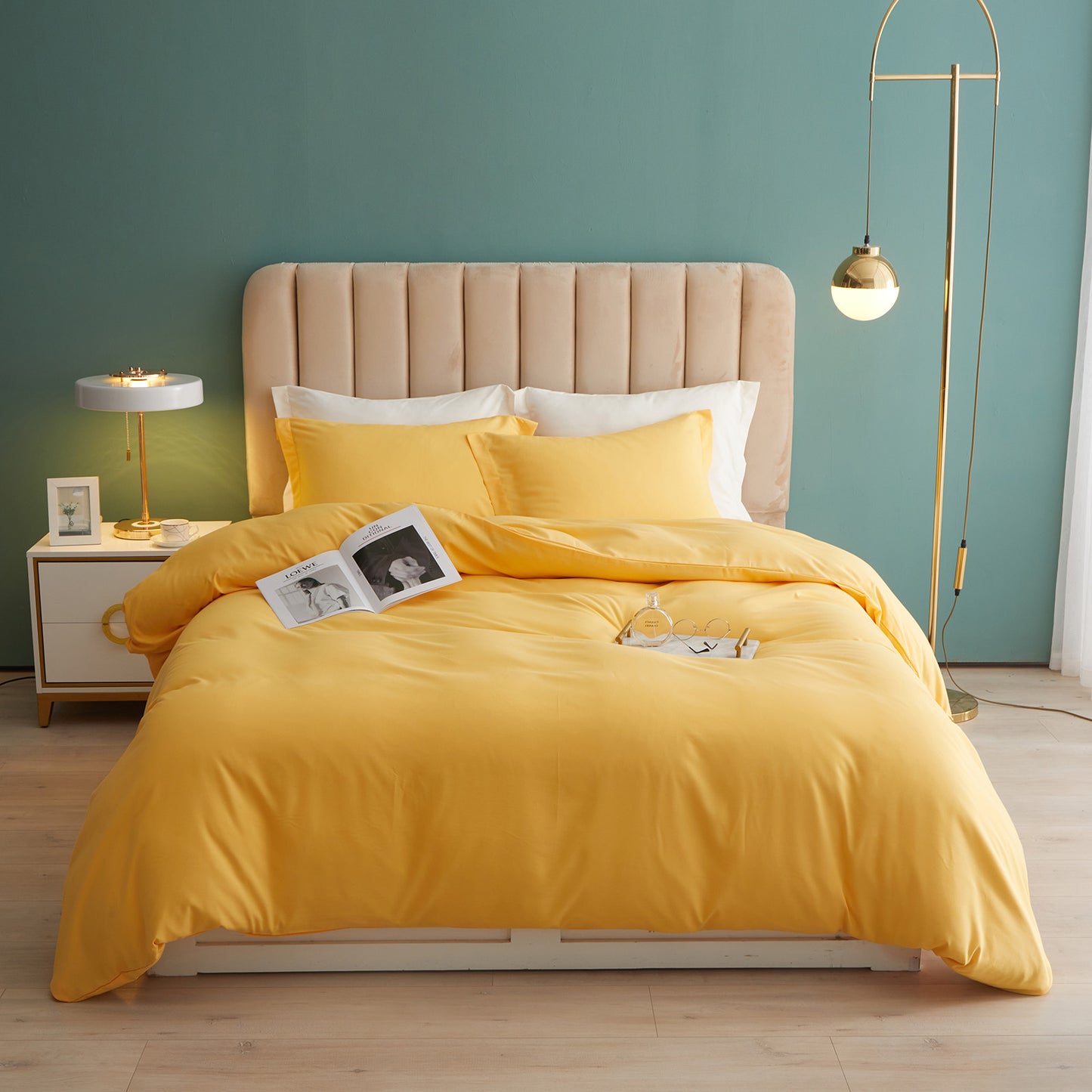 VClife Mordern 3Pieces Solid Yellow Duvet Cover Set