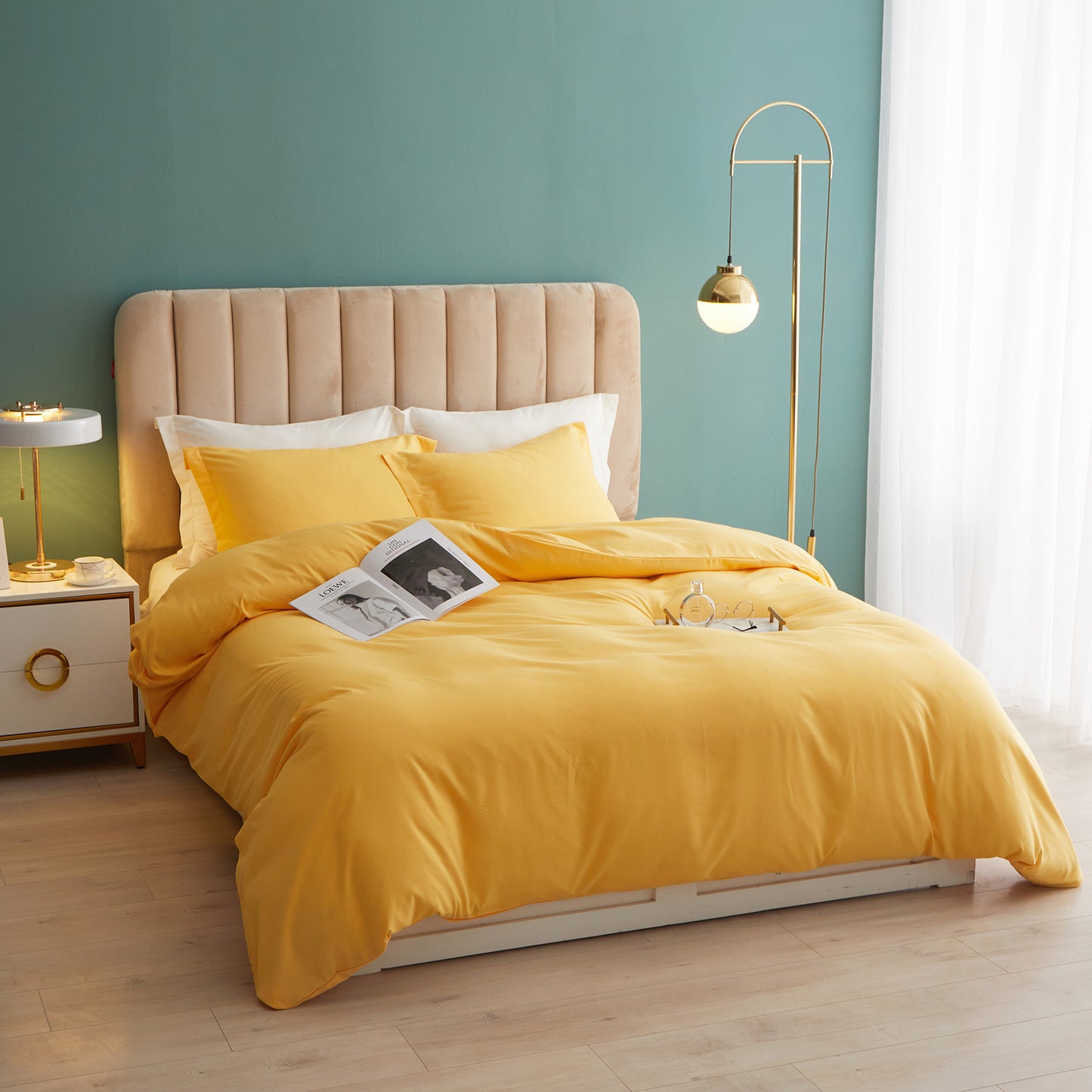 VClife Mordern 3Pieces Solid Yellow Duvet Cover Set