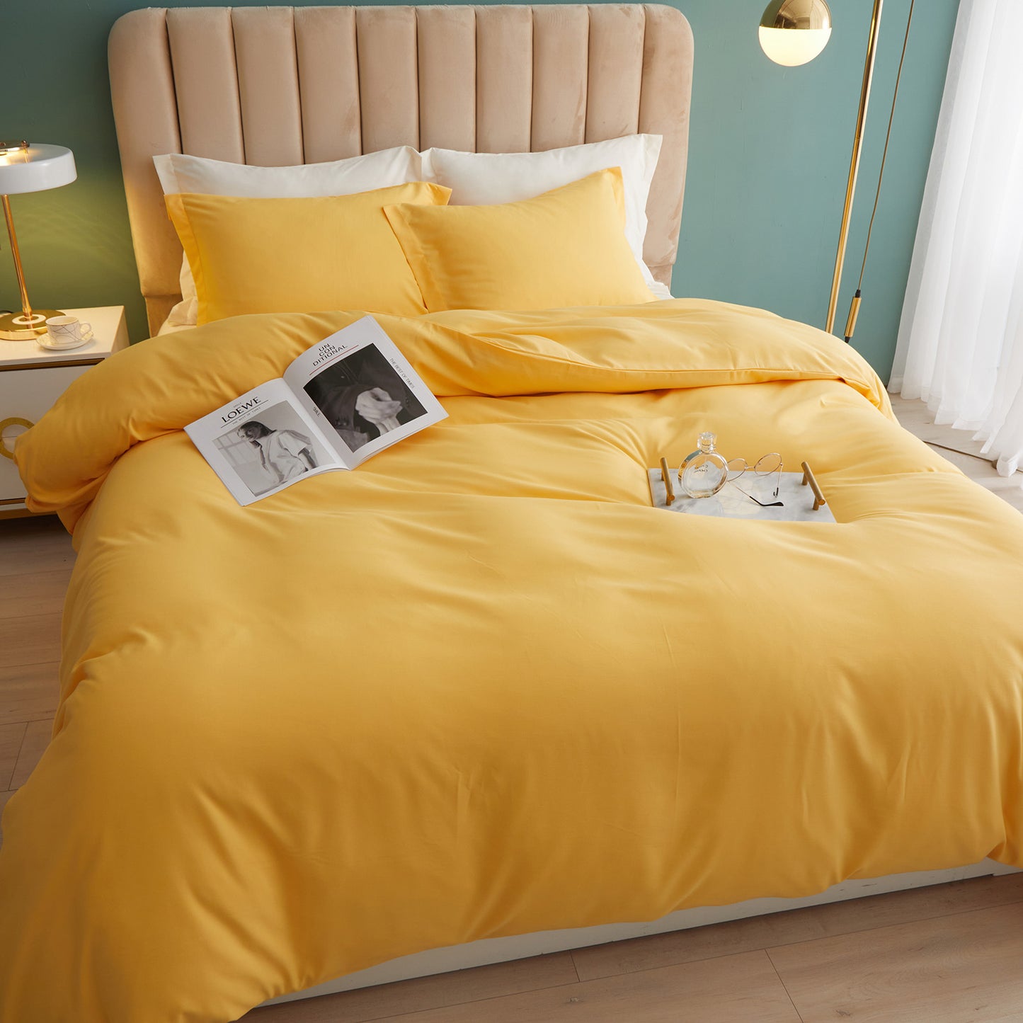 VClife Mordern 3Pieces Solid Yellow Duvet Cover Set