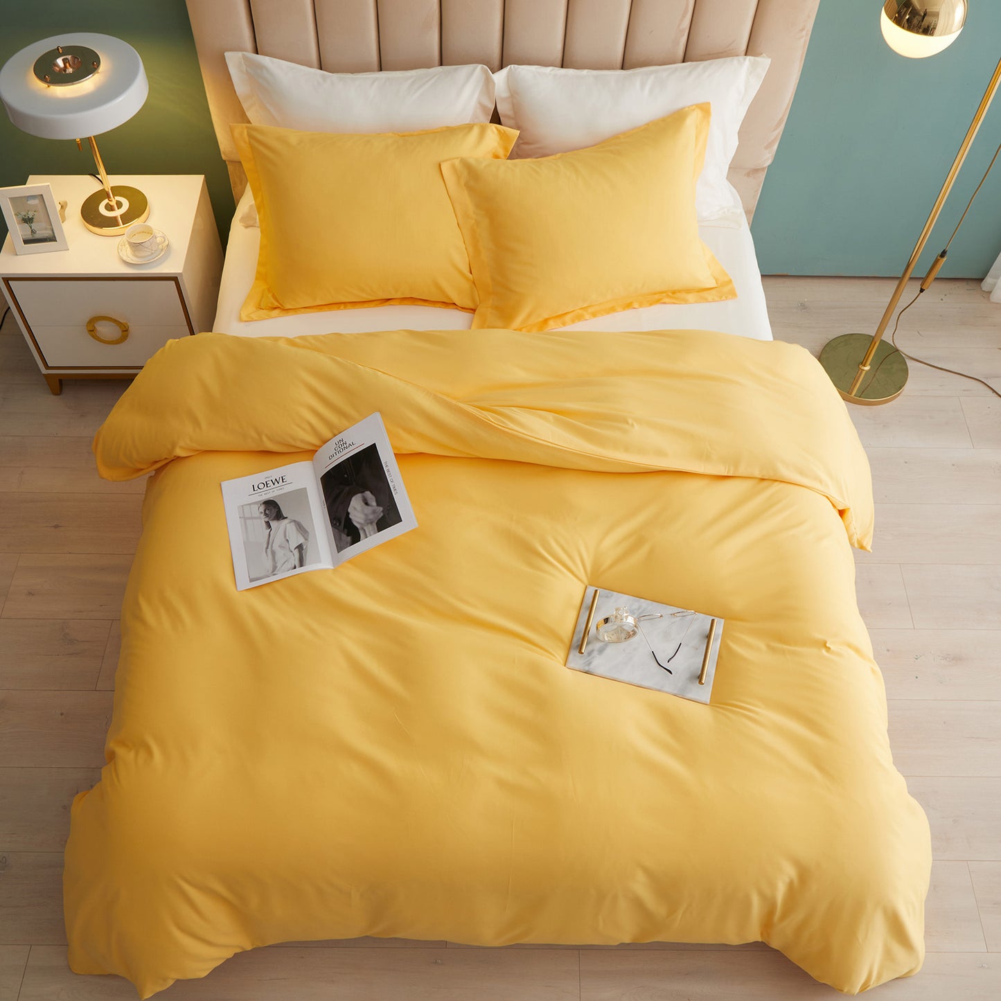 VClife Mordern 3Pieces Solid Yellow Duvet Cover Set