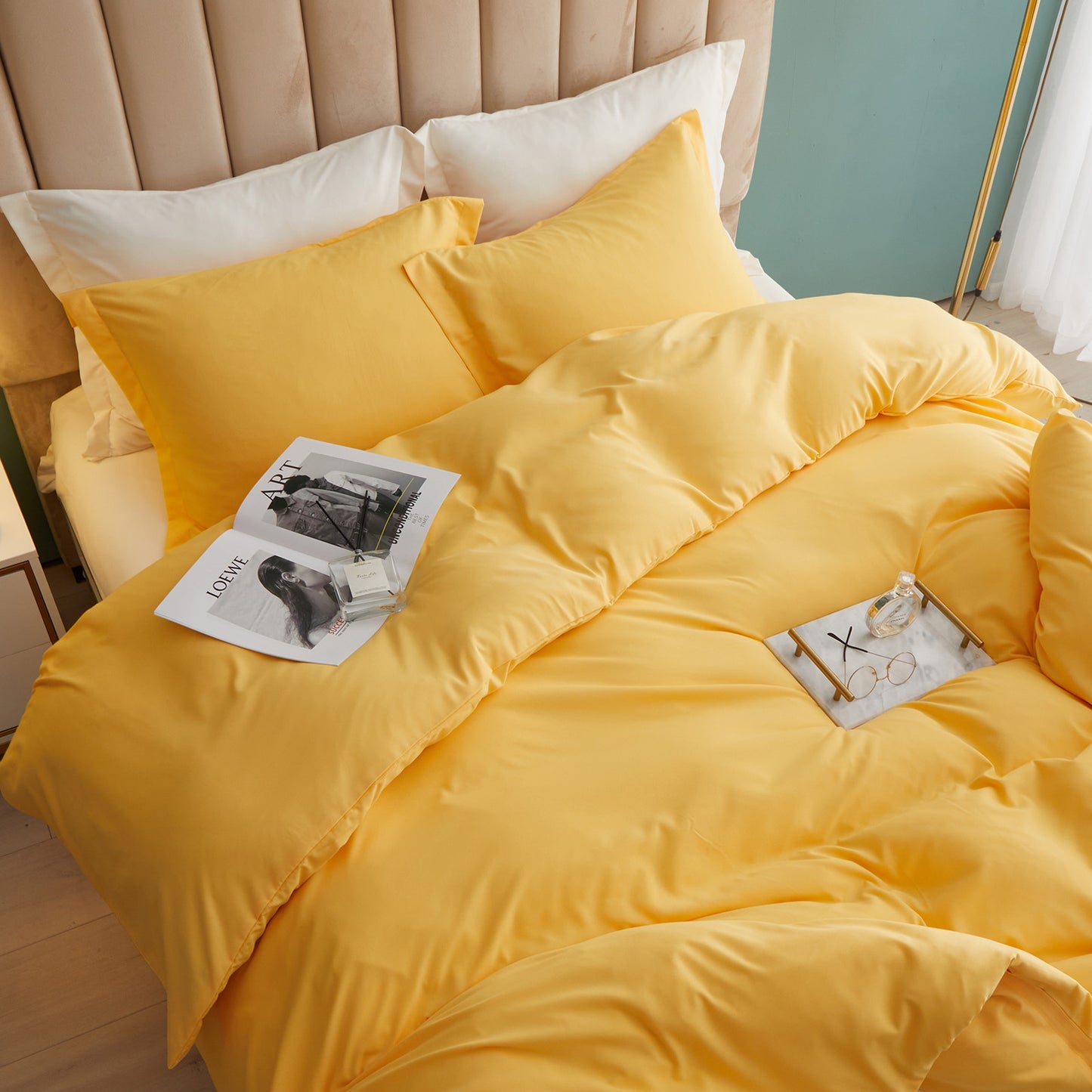 VClife Mordern 3Pieces Solid Yellow Duvet Cover Set