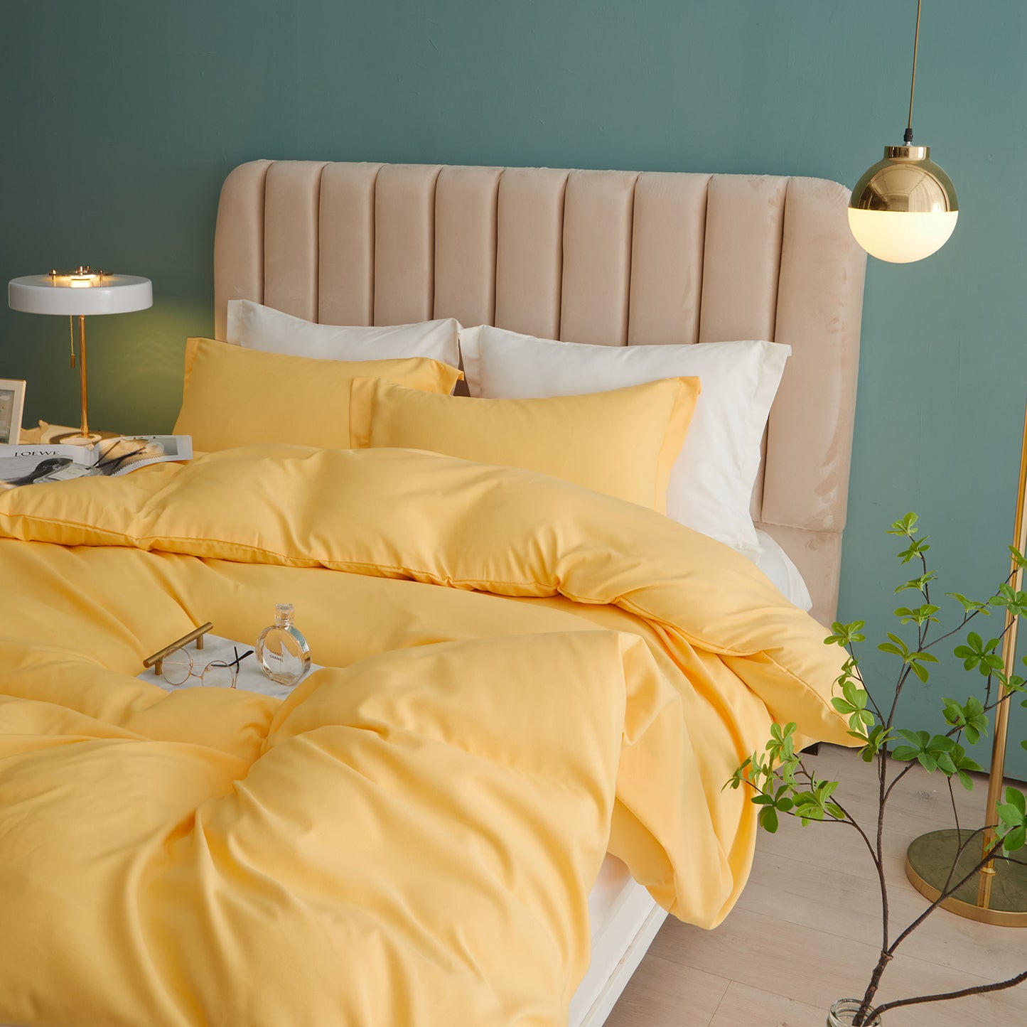 VClife Mordern 3Pieces Solid Yellow Duvet Cover Set