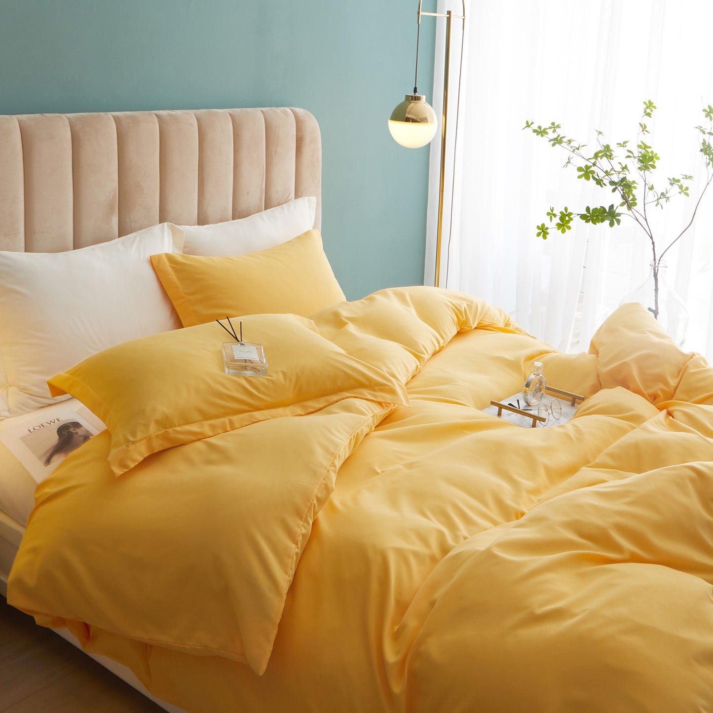 VClife Mordern 3Pieces Solid Yellow Duvet Cover Set