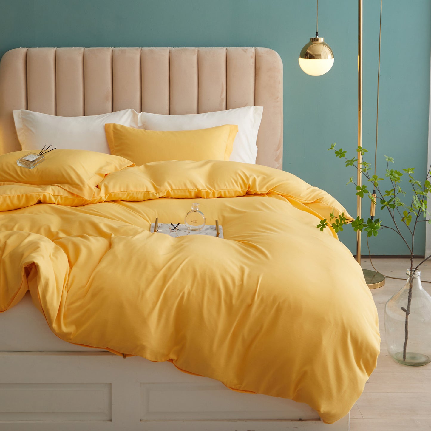 VClife Mordern 3Pieces Solid Yellow Duvet Cover Set