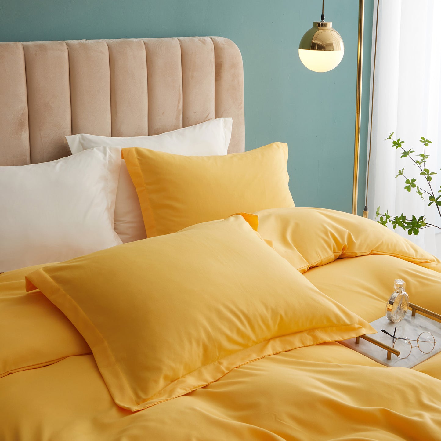 VClife Mordern 3Pieces Solid Yellow Duvet Cover Set