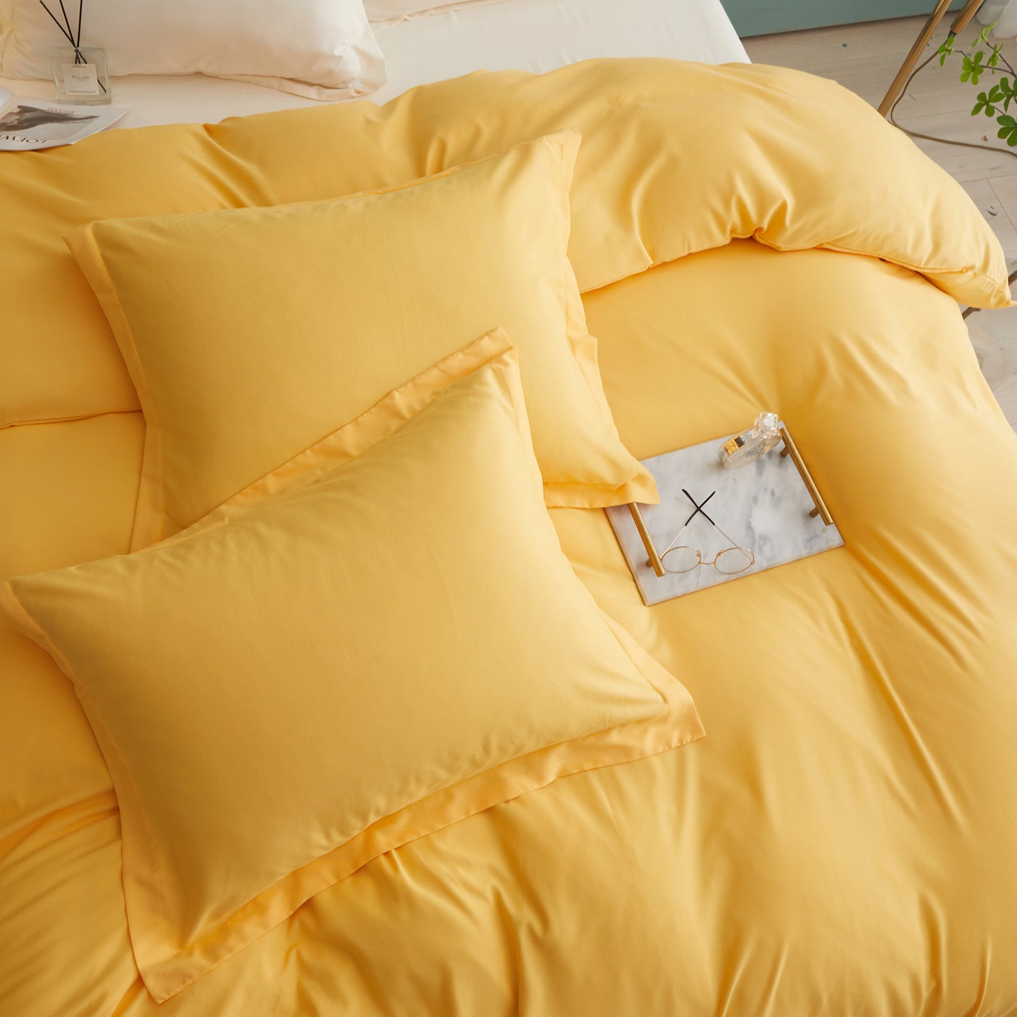 VClife Mordern 3Pieces Solid Yellow Duvet Cover Set