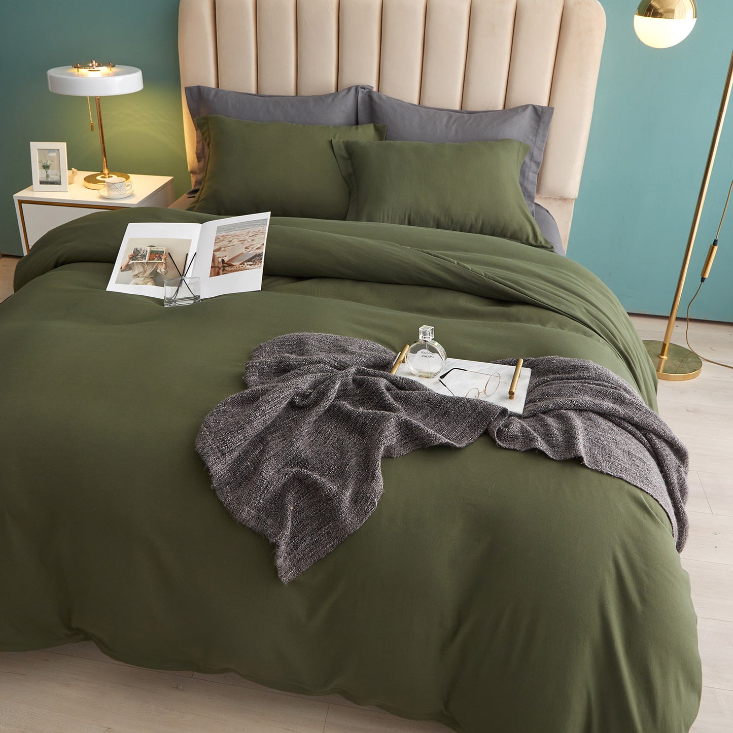 VClife Army Green Classical Duvet Cover Set 3Pieces