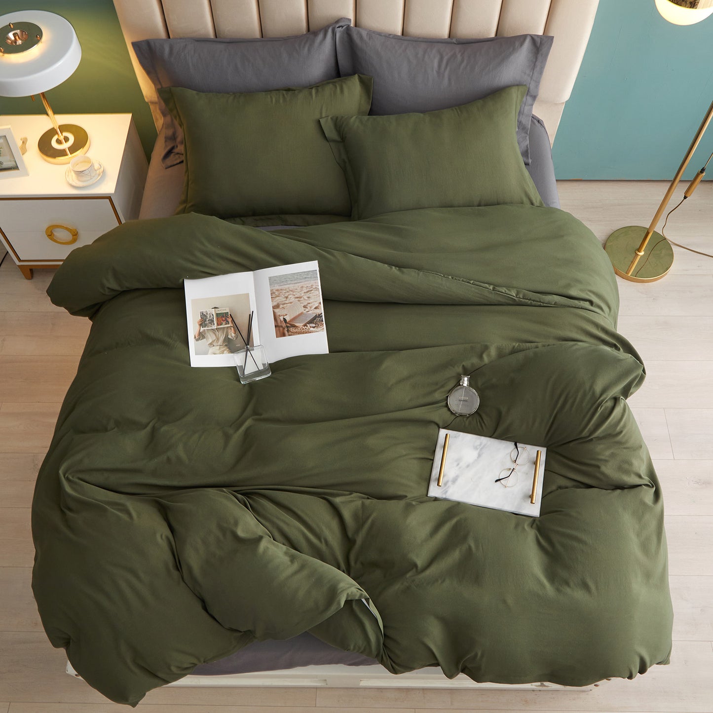 VClife Army Green Classical Duvet Cover Set 3Pieces