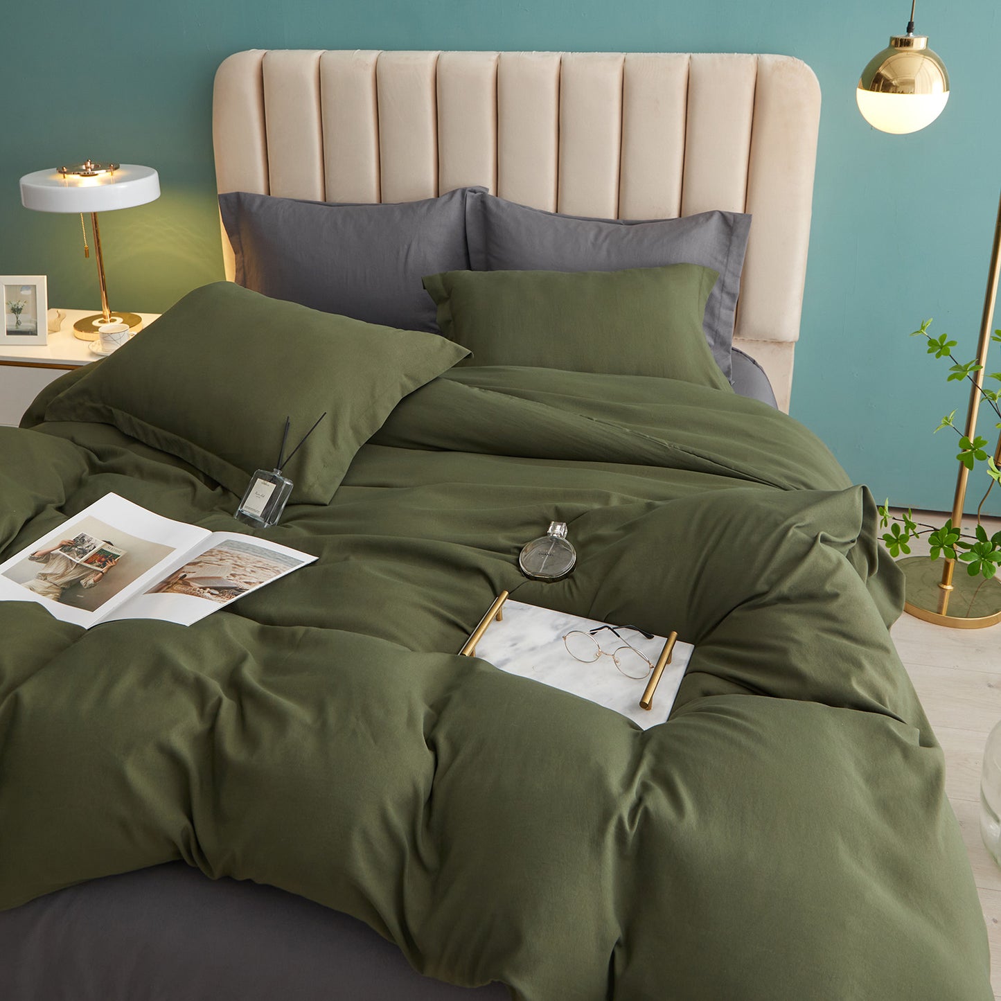 VClife Army Green Classical Duvet Cover Set 3Pieces