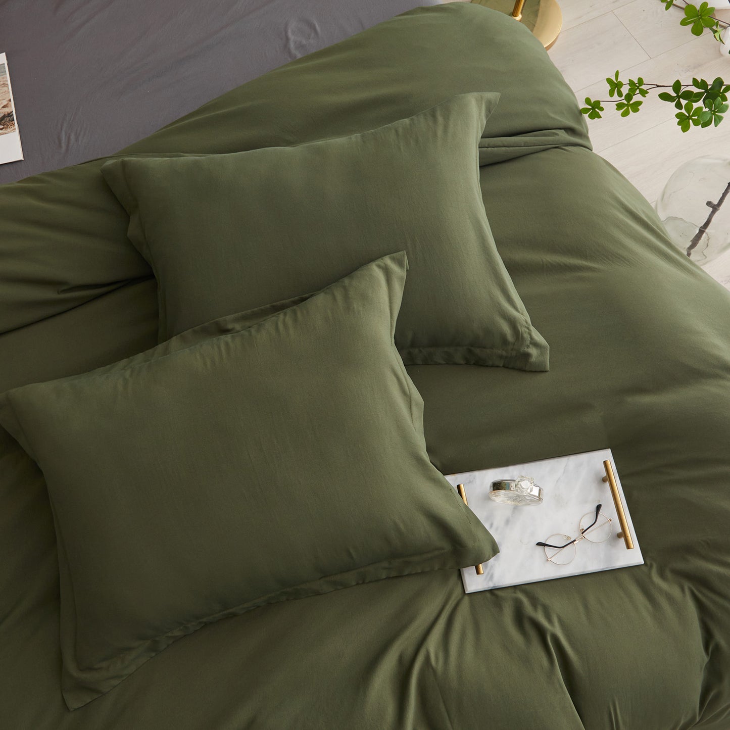 VClife Army Green Classical Duvet Cover Set 3Pieces