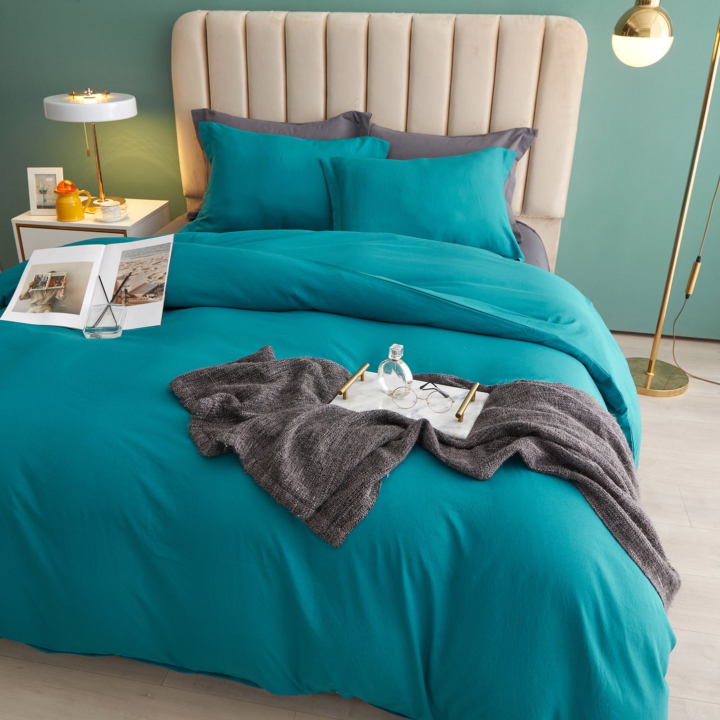 VClife Blue-green Soft Washed Microfiber Duvet Cover Set 3Pieces