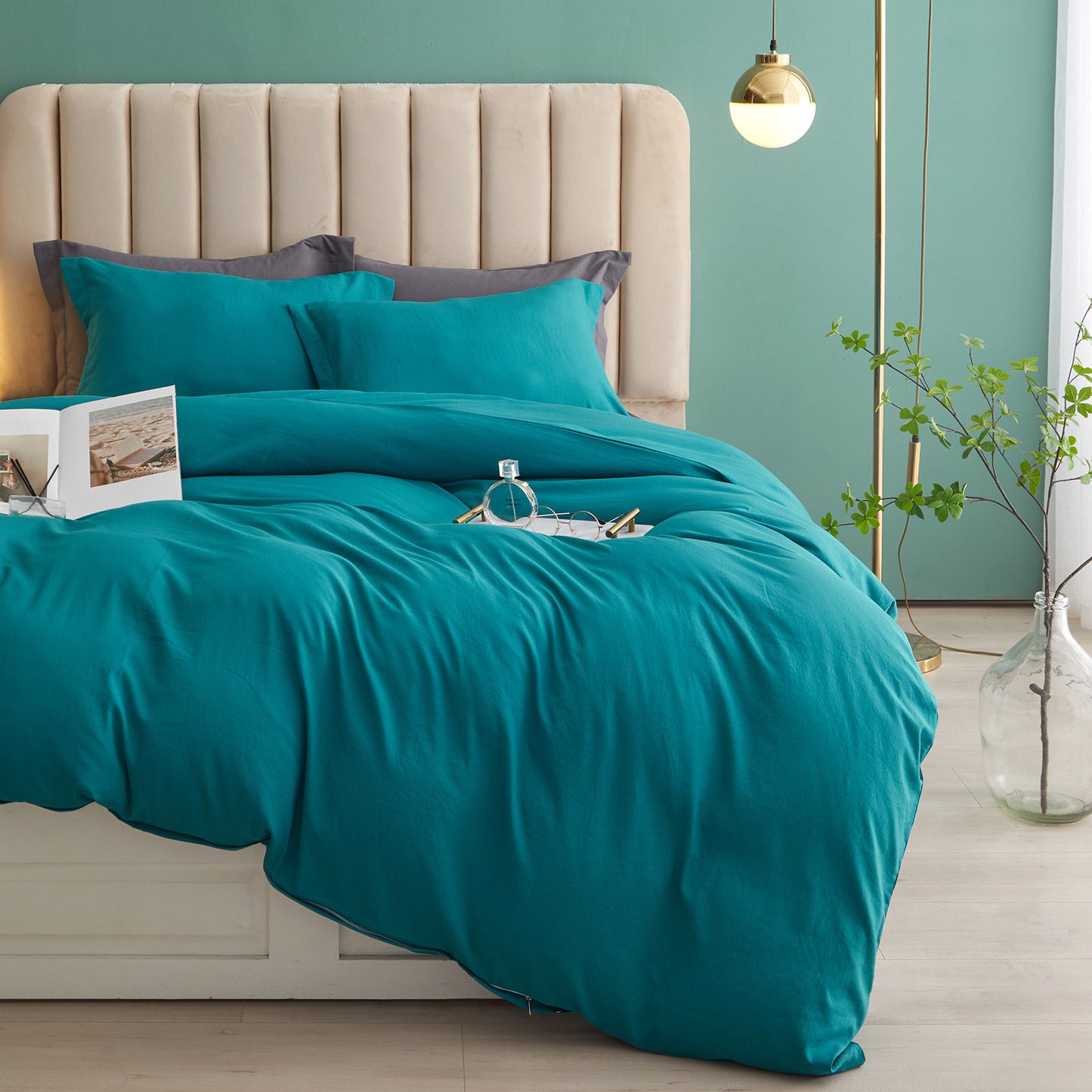 VClife Blue-green Soft Washed Microfiber Duvet Cover Set 3Pieces