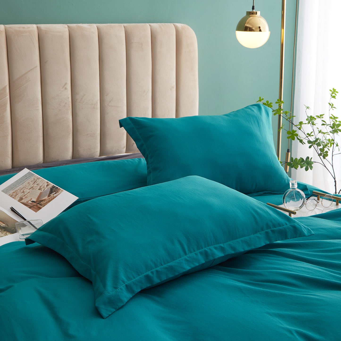 VClife Blue-green Soft Washed Microfiber Duvet Cover Set 3Pieces