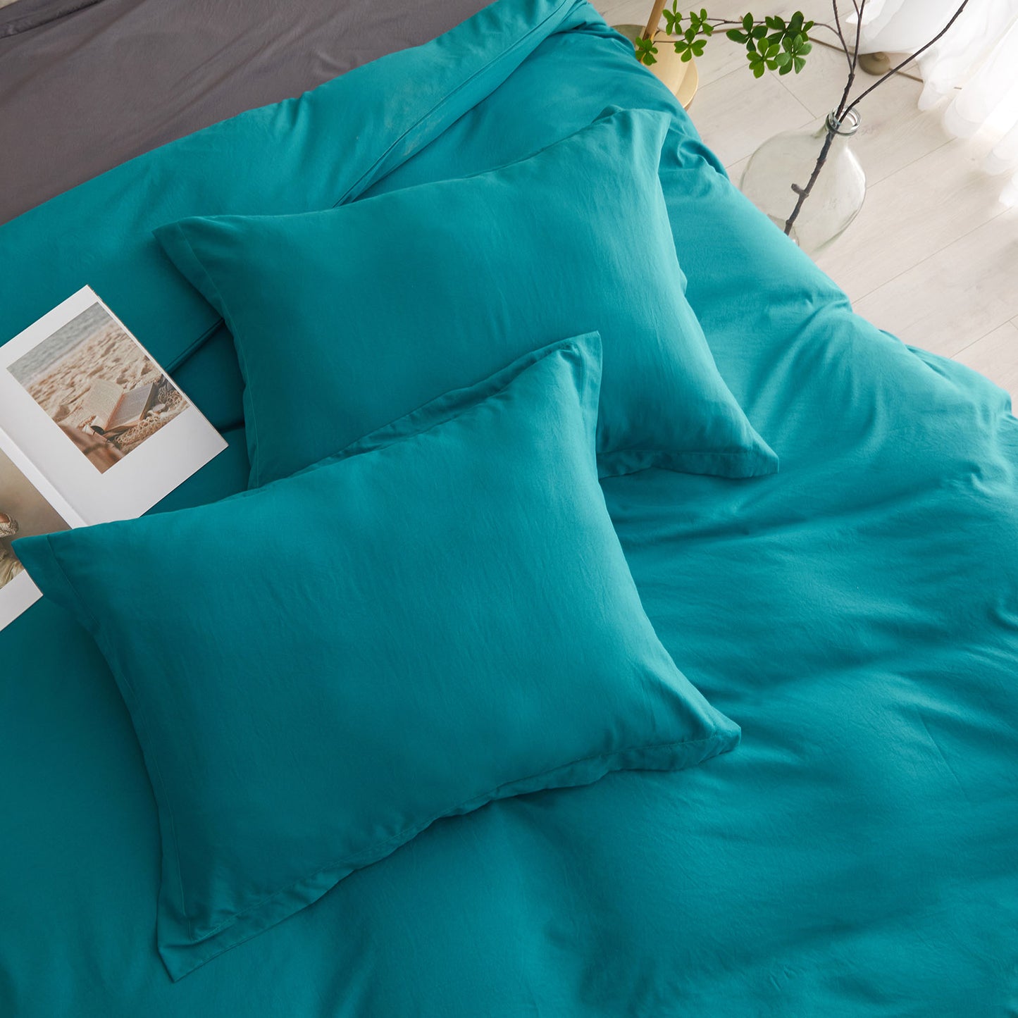 VClife Blue-green Soft Washed Microfiber Duvet Cover Set 3Pieces