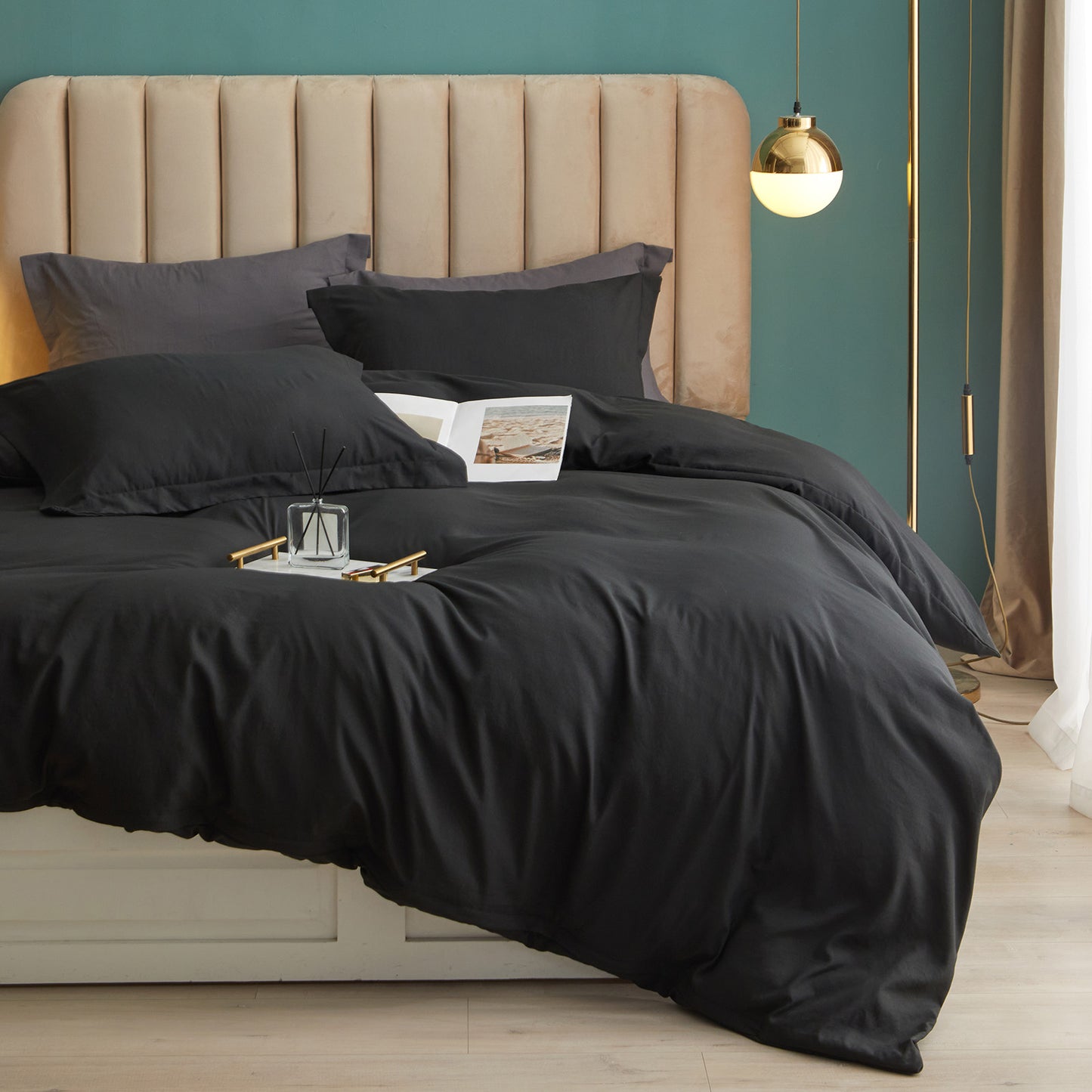 VClife Black Mordern 3Pieces Solid Duvet Cover Set