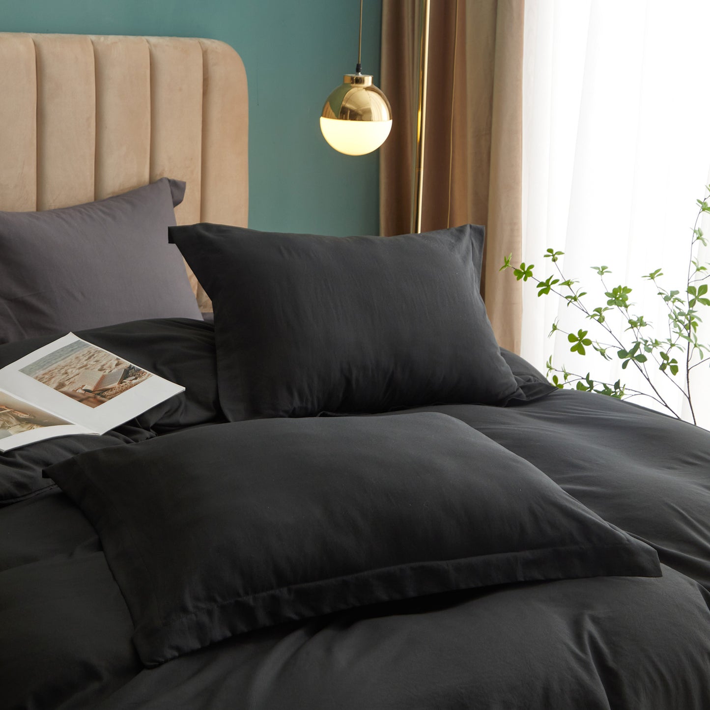 VClife Black Mordern 3Pieces Solid Duvet Cover Set