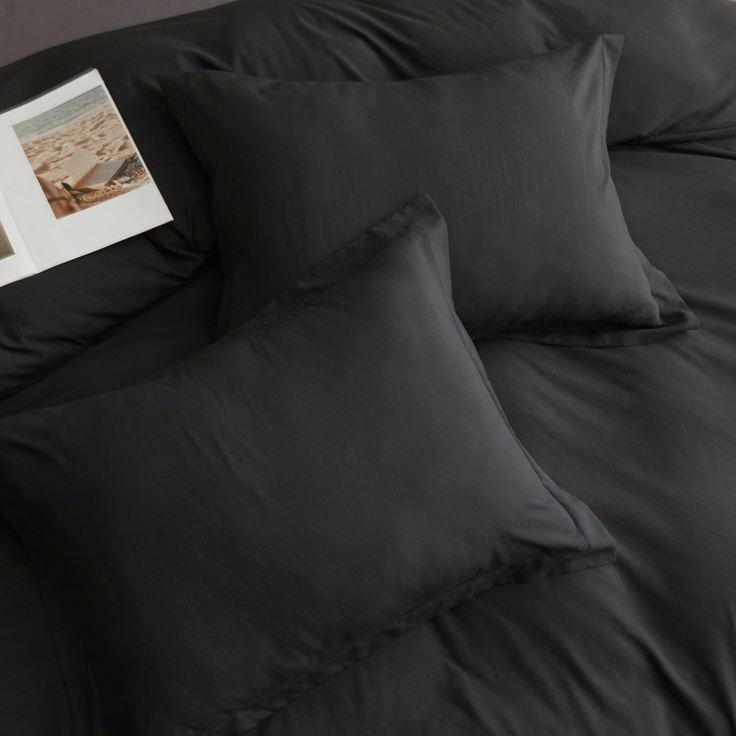 VClife Black Mordern 3Pieces Solid Duvet Cover Set