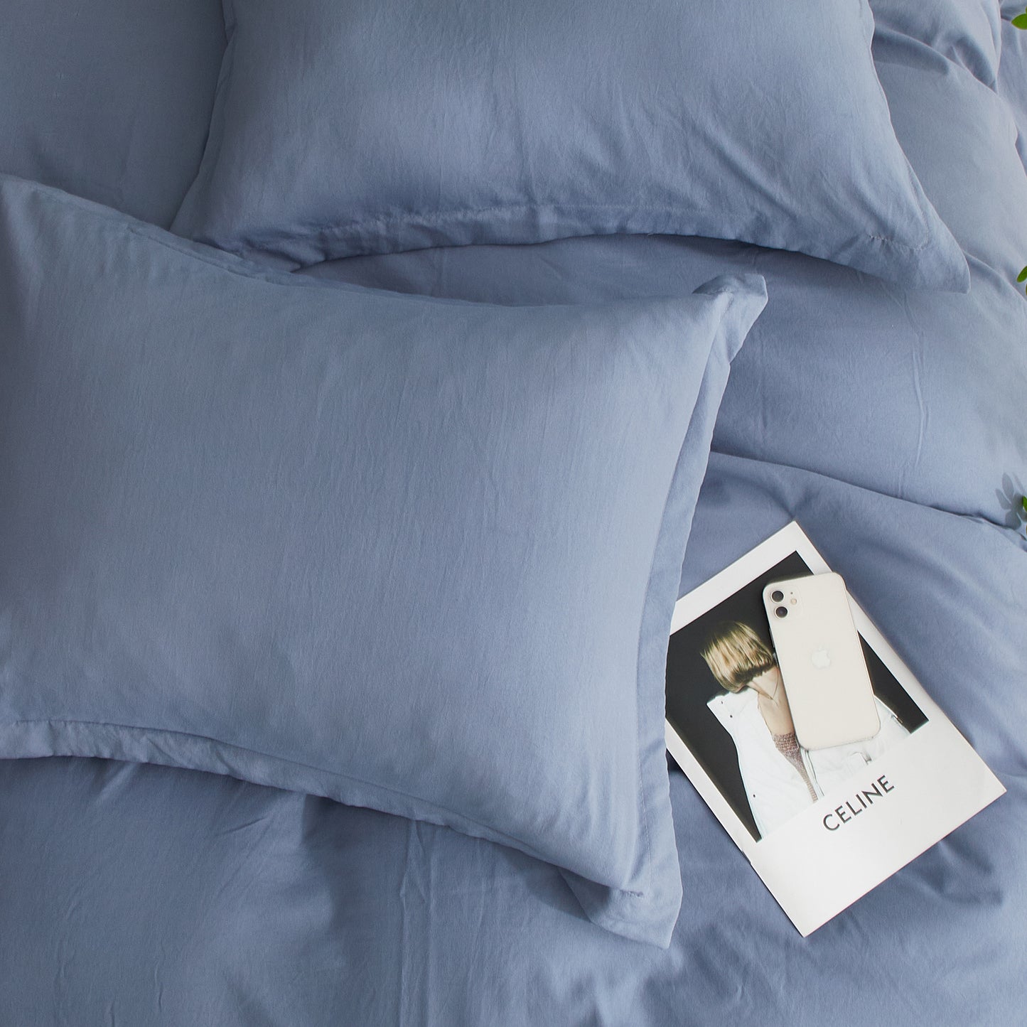 VClife Denim Blue Breathable 3Pieces Duvet Cover Set with Zipper